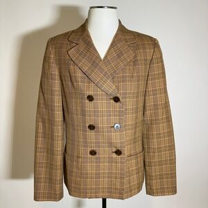 Lorianna Tan Plaid Double Breasted Blazer Suit Jacket Womens Size 8 Made Russia